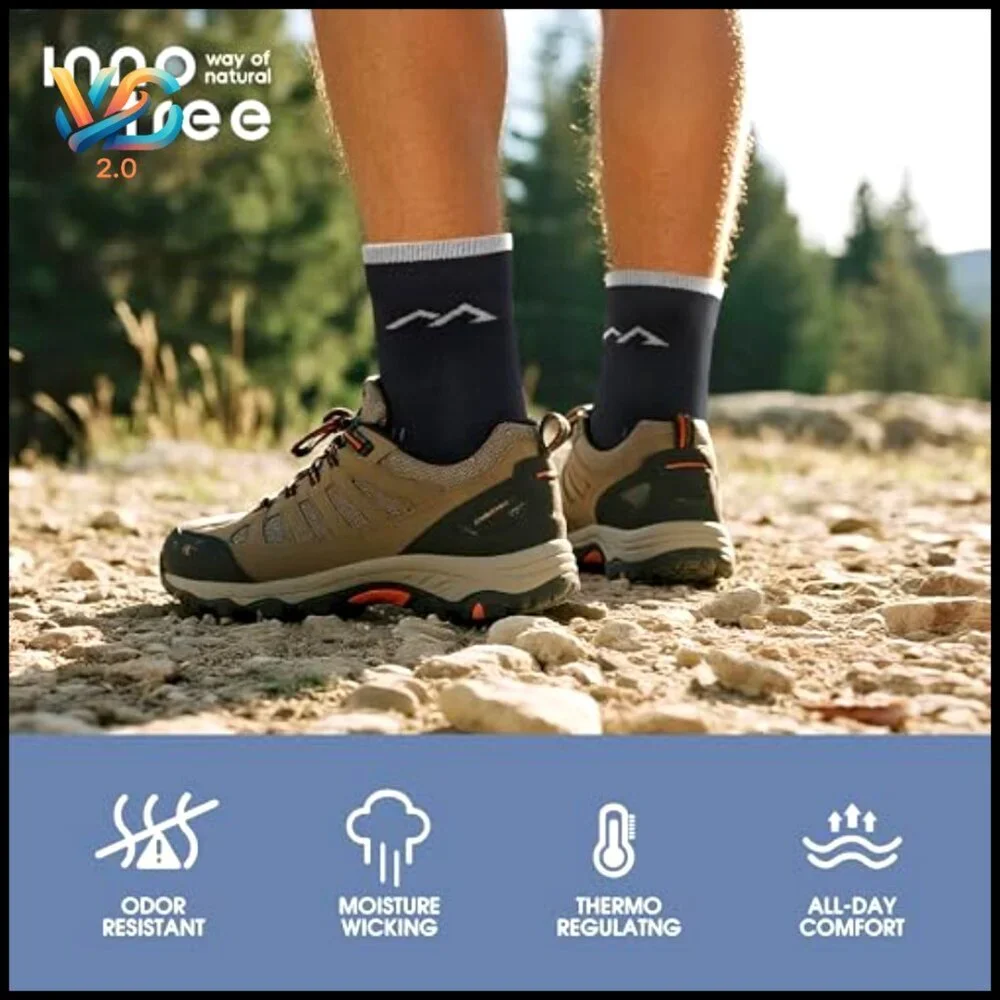 3 Pack Men's Merino Wool Hiking‎ Socks, Micro Crew Cushioned Thermal Moisture